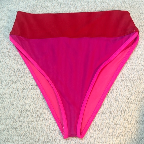 Beach Riot Emmy Bikini Bottom Fuchsia Red Neon Pink Colorblock - Picture 4 of 7
